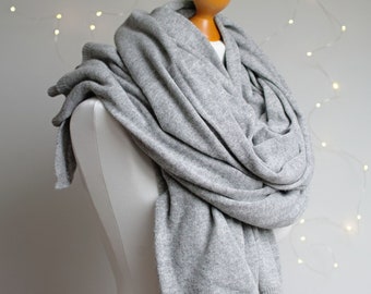 LARGE oversized WOOL scarf, gray wool scarf for women,  scarf wrap for winter,  gift ideas for her-mum-sister, wool cashmere large scarf