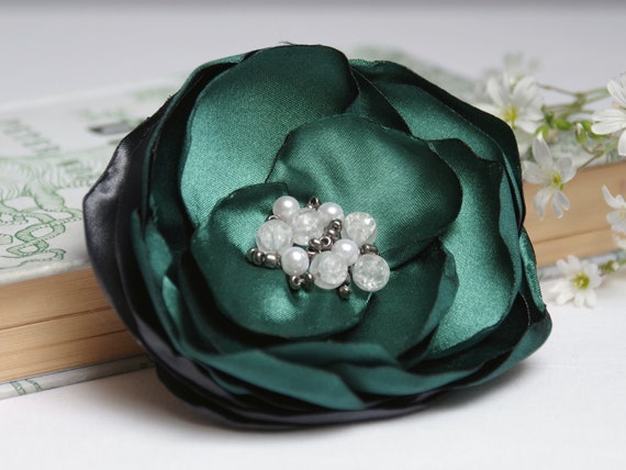 Handmade Emerald GREEN flower pin brooch for (dress), fabric floral brooch, women accessories, flower pin button, small gift ideas