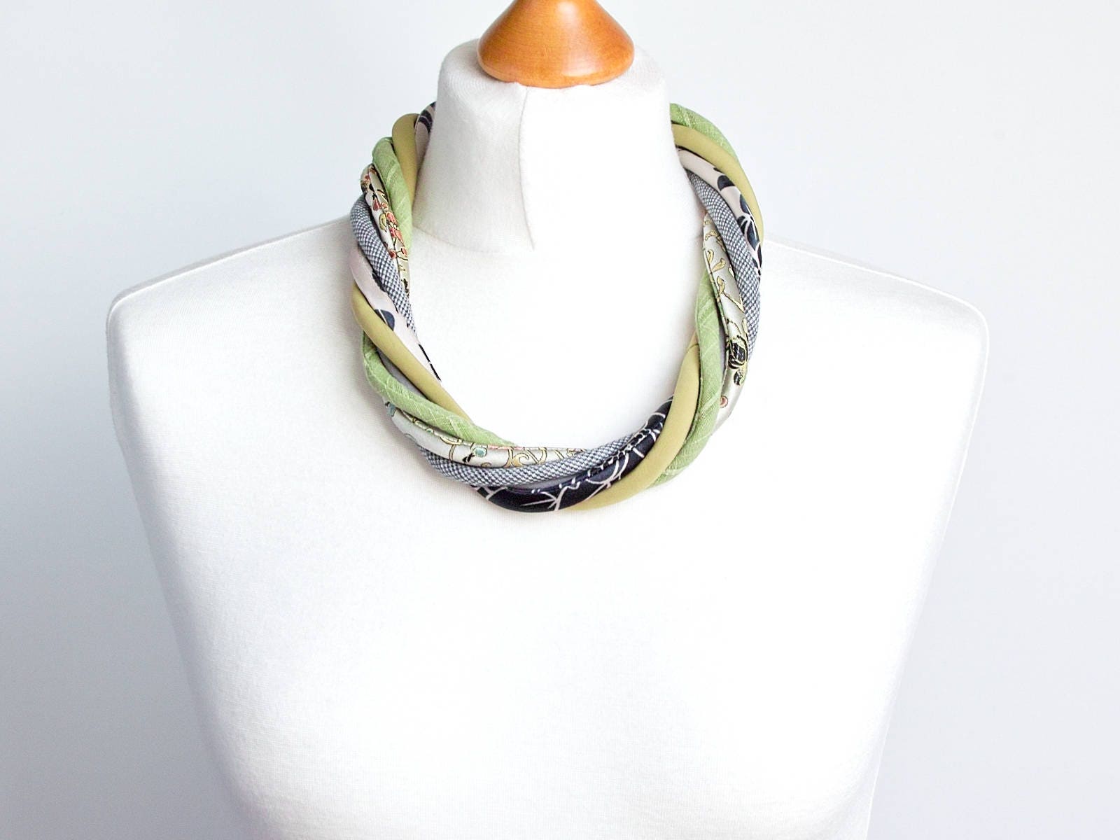 Necklace, textile necklace, fabric jewelry, fashion gift ideas, simple