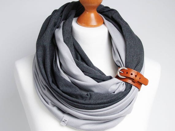 Cotton Infinity scarf with leather strap, infinity scarves, cotton lightweight infinity scarf, autumn scarves, casual scarf, gift ideas