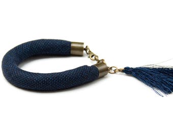 Pulsera TASSEL, pulsera de algodón, accesorios de verano, pulsera trenzada, pulsera con borla, pulsera trenzada, pulsera de lino azul marino