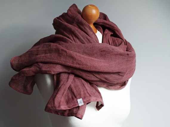 Soft linen scarf in MARSALA, natural scarf SHAWL for women, pure linen, linen travel wrap, natural scarf, eco fashion, travel linen wrap