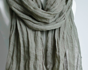 Eucalyptus Green Linen Scarf: Soft Baltic Linen Shawl Wrap