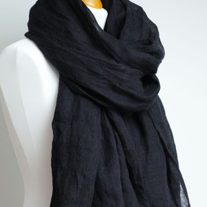 BLACK linen scarf lightweight linen scarf SHAWL wrap women, natural linen eco scarf fashion, linen accessories women image 3