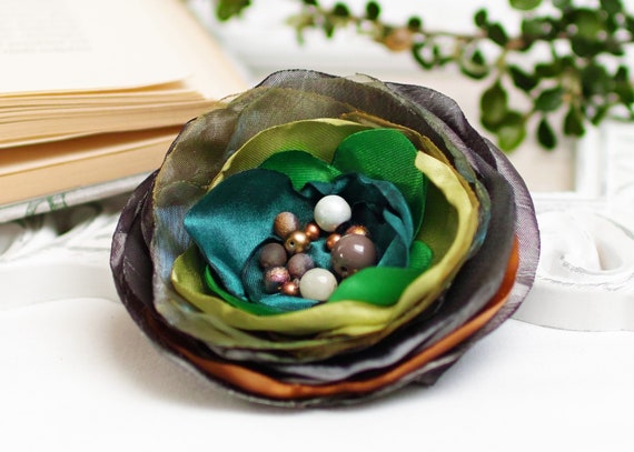 GREEN flower pin brooch for (dress), fabric floral brooch, women accessories, flower pin button, small gift ideas, brooches pins