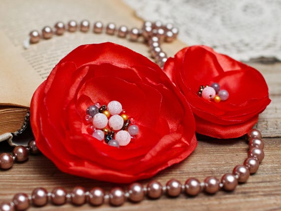 RED flower pin brooches for dress, fabric floral brooch, women accessories, flower pin button, small gift ideas, brooches pins