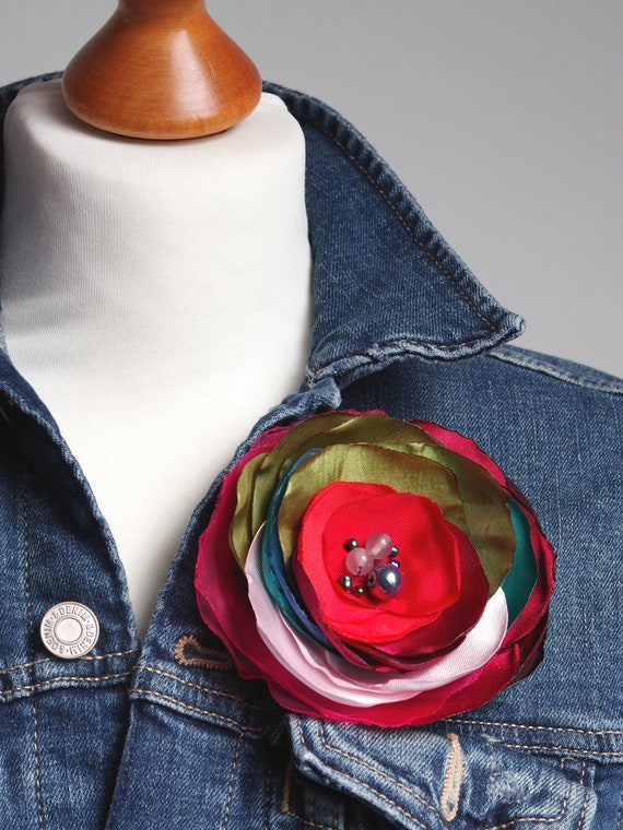 AUTUMN Fabric Flower BROOCH Pin for dress, small gift ideas for her - flower Pin Organza Satin handmade, textile flowers for dresses