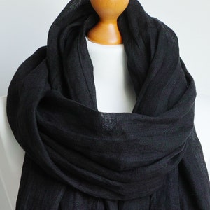 BLACK linen scarf lightweight linen scarf SHAWL wrap women, natural linen eco scarf fashion, linen accessories women image 7