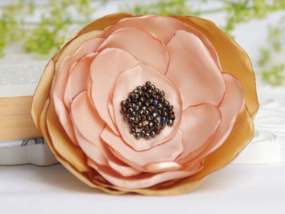 BEIGE fabric flower BROOCH Pin for dress, small gift ideas for her - flower Pin Organza Satin handmade, summer accessories