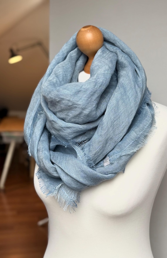 Large linen scarf wrap in square shape, pure linen scarf for women, linen accessories, linen women scarf wrap, blue linen scarf, shawl