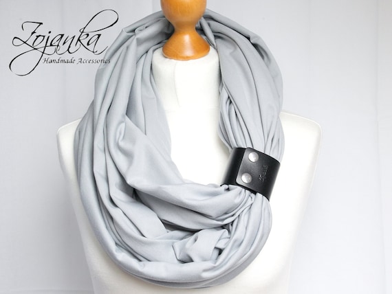 Infinity SCARF, large Shawl Loop with leather clasp/cuff bracelet, oversized infinity scarf, cotton scarf, tube scarf, nursing scarf