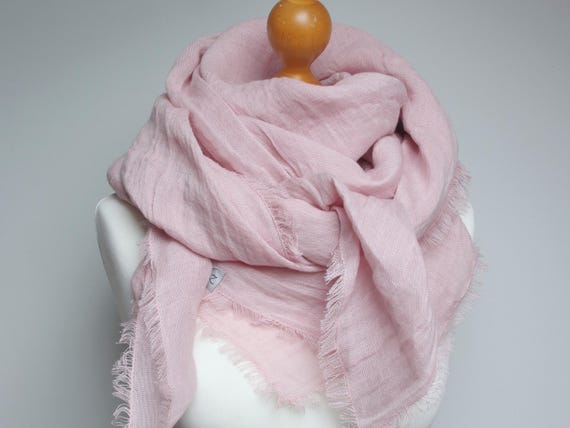 Oversized Linen Scarf: Light PINK Square Linen Shawl, Baltic Linen