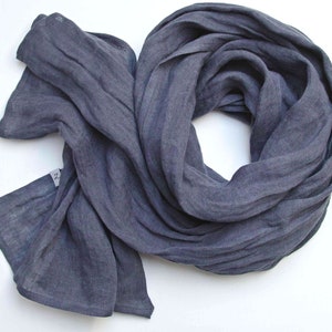 soft linen scarf in gray blue for women, pure linen lightweight scarf SHAWL wrap women, pure linen,  linen accessories women