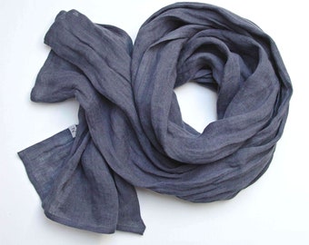 soft linen scarf in gray blue for women, pure linen lightweight scarf SHAWL wrap women, pure linen,  linen accessories women
