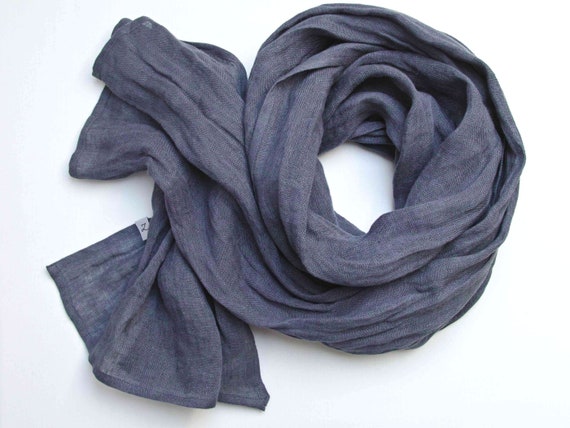 soft linen scarf in gray blue for women, pure linen lightweight scarf SHAWL wrap women, pure linen,  linen accessories women