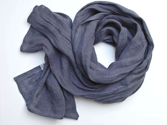soft linen scarf in jeans color for women, pure linen lightweight scarf SHAWL wrap women, pure linen,  linen accessories women, eco scarf