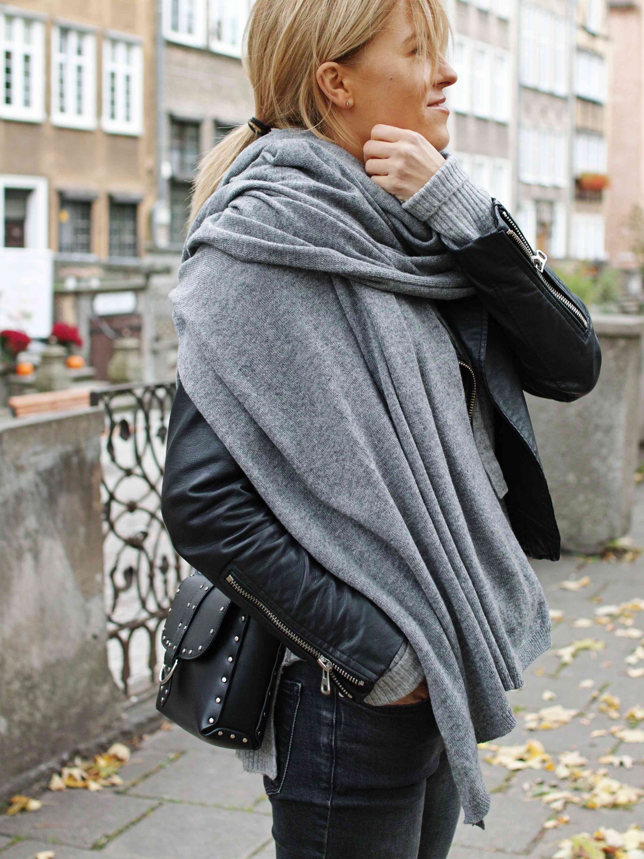 LARGE Oversized WOOL Scarf Dark Gray Wool Scarf for Women 