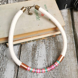 Colorful women rope necklace statement necklace, textile necklace cotton rope necklace for women simple jewelry nautical accessories image 5