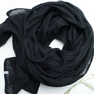BLACK linen scarf lightweight linen scarf SHAWL wrap women, natural linen eco scarf fashion, linen accessories women image 4