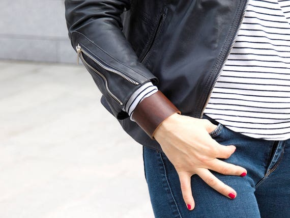 BROWN leather band cuff bracelet for women, tattoo cover up, boho style leather cuff, bracelet, fashion accessories, leather band