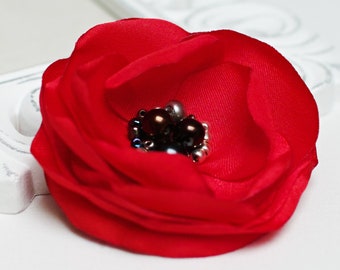 Handmade Khaki Organza Fabric Poppy Embellishment