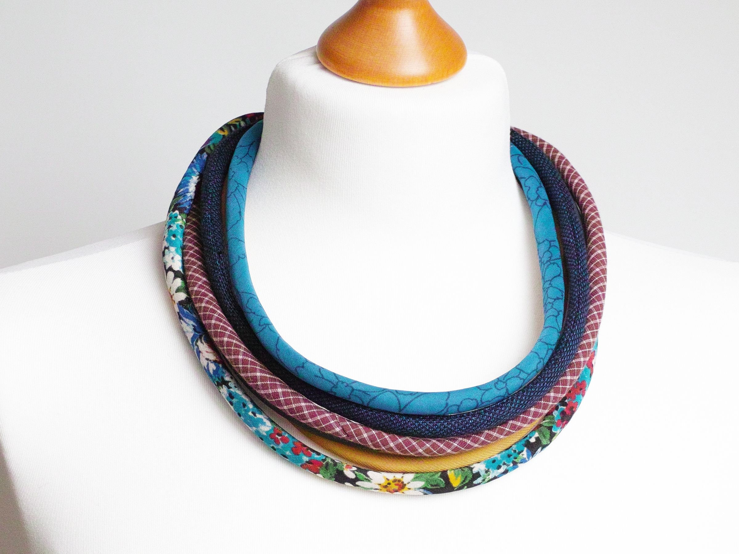 COLORFUL necklace for women, layered textile necklace, fabric jewelry