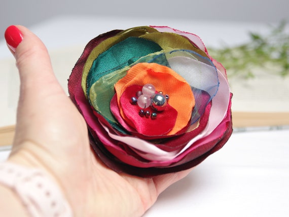 SUMMER Fabric Flower BROOCH Pin for dress, small gift ideas for her - flower Pin Organza Satin handmade, textile flowers for dresses