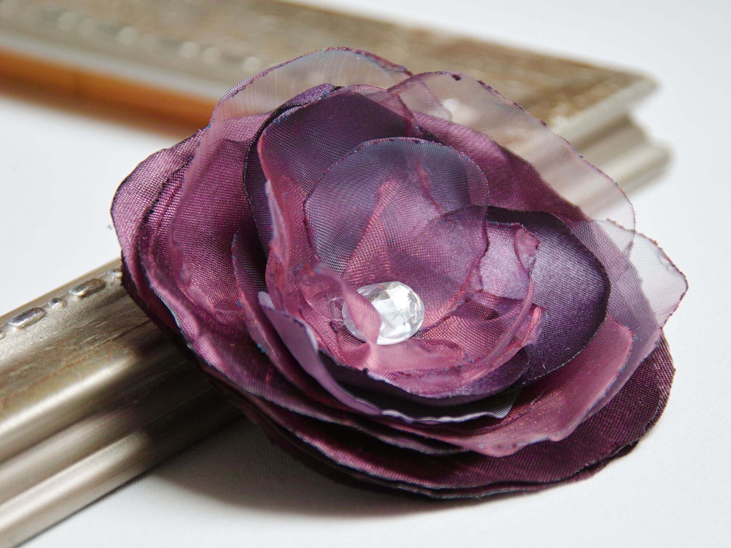 Flower Pin brooch Organza Satin handmade fabric floral brooch, fall