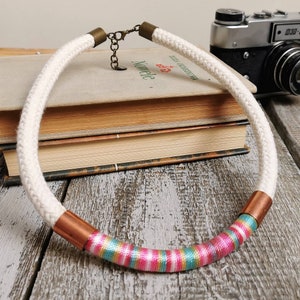 Colorful women rope necklace statement necklace, textile necklace cotton rope necklace for women simple jewelry nautical accessories image 1