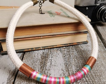 Colorful women necklace - statement textile necklace - cotton rope - simple jewelry - nautical accessories