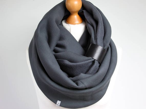 CHUNKY Infinity Scarf with leather cuff, winter scarf, gift ideas, charocal tube scarf with leather strap, gift ideas, gift for her,