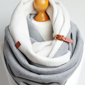 EXTRA CHUNKY Infinity Scarf with leather cuff, fashion infinity scarf, cozy SNOOD,hooded scarf, cotton jersey scarf, winter scarf image 2