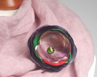 Elegant Fabric Flower Brooch: Handmade Organza Satin Pin