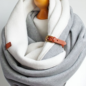 EXTRA CHUNKY Infinity Scarf with leather cuff, fashion infinity scarf, cozy SNOOD,hooded scarf, cotton jersey scarf, winter scarf image 4