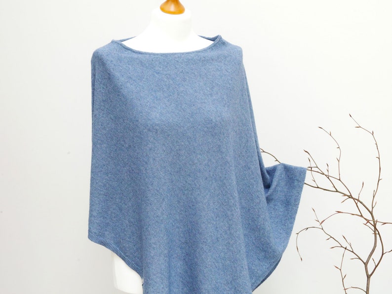 women PONCHO wrap cape made of wool cashmere ponchos M size poncho cape S capes poncho wrap gift ideas autumn fashion blue poncho