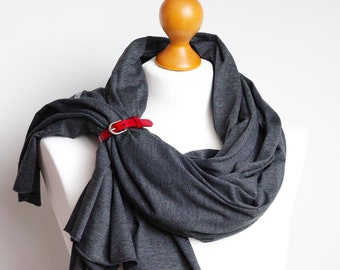 Enveloppement châle en coton pour femmes, écharpe en coton gris foncé, accessoires accessoires écharpe d'automne, écharpe écologique faite à la main, enveloppement de voyage en coton