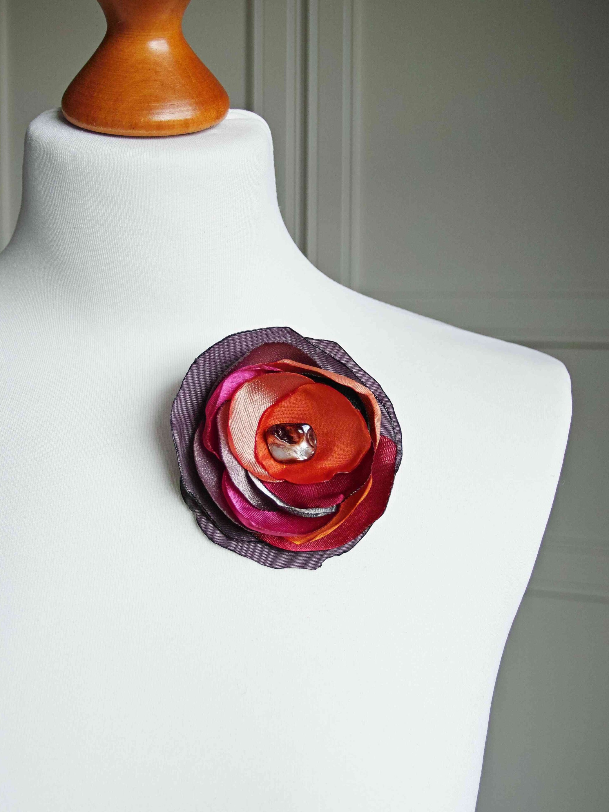 BLUSHING Gray-upcycled Fabric Flower Pin/brooch Wearable Art