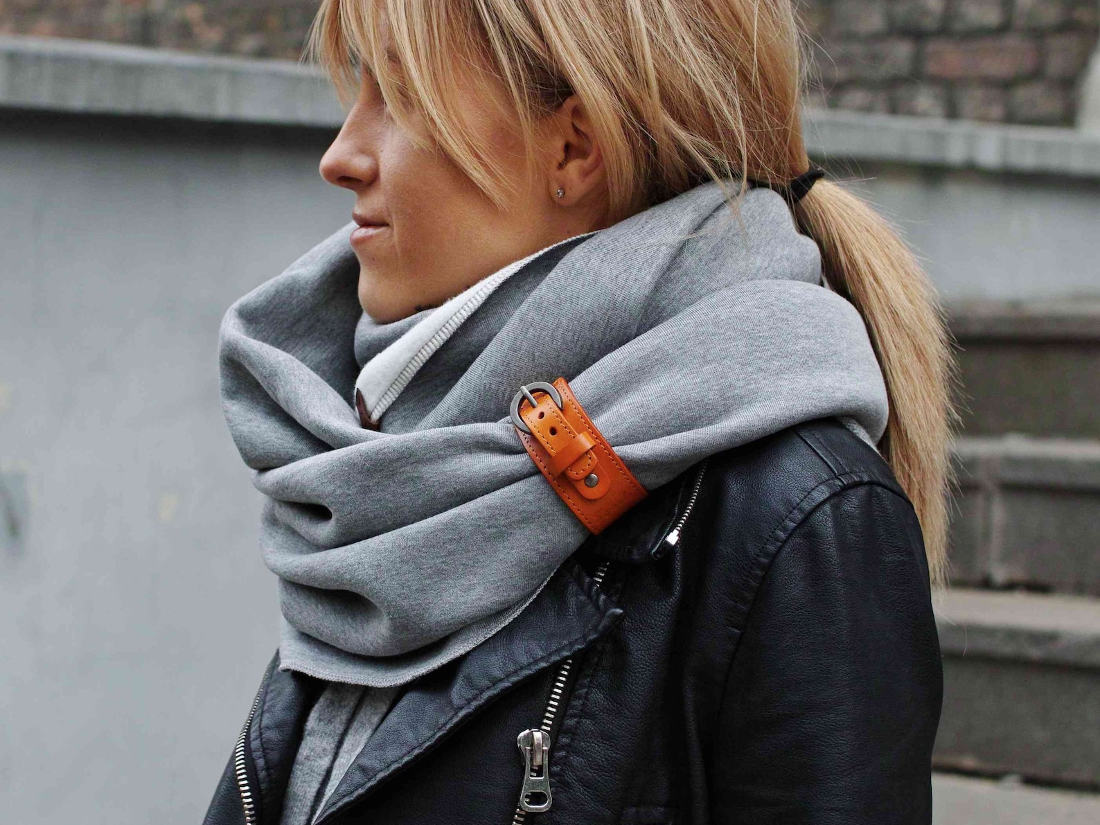 CHUNKY Infinity Scarf With Leather Strap Hooded Scarf for - Etsy