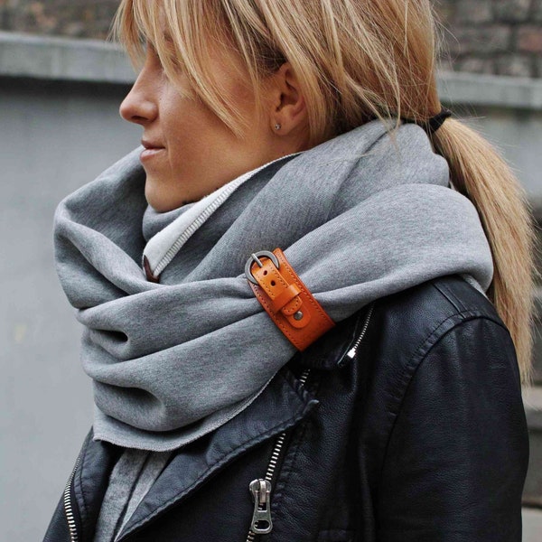 Foulard CHUNKY Infinity avec bracelet en cuir, foulard à capuche pour femme, SNOOD confortable, foulard d’hiver simple, idées cadeaux pour ami, foulard enveloppant épais