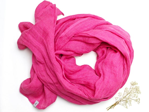 Soft linen scarf in bright pink, natural scarf SHAWL for women, pure linen, linen travel wrap, natural scarf, eco fashion, spring scarf