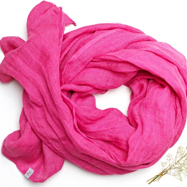 Weicher Leinenschal in leuchtendem pink, Naturschal STRICKSCHAL für Frauen, reines Leinen, Leinen-Reisetuch, Naturschal, Öko-Mode, Frühlingsschal