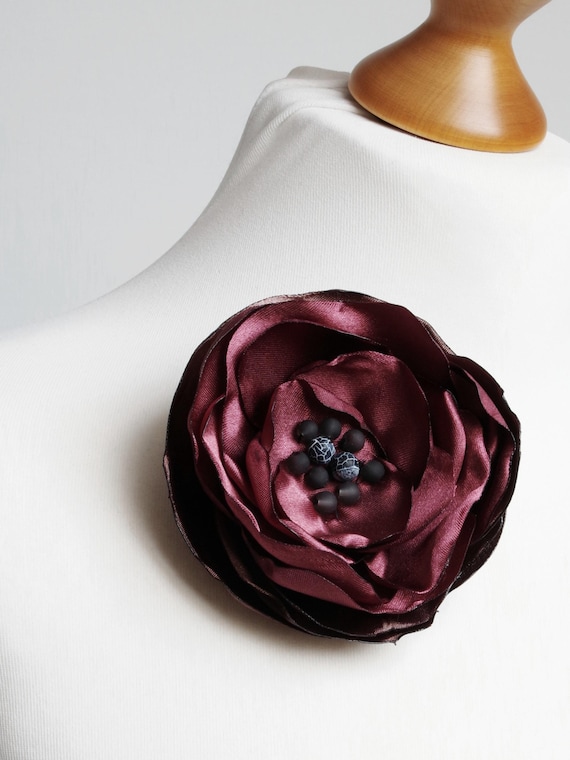 burgund fabric flower BROOCH Pin Petal Flower Pin handmade pin, floral brooch corsage, elegant flower brooches, gift ideas for her