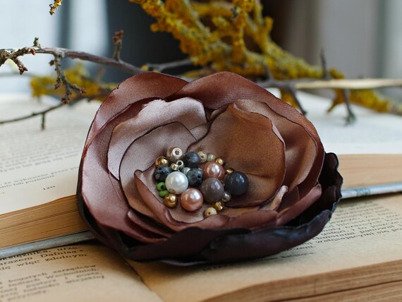 Fabric Flower BROOCH Pin for dress, small gift ideas for her - flower Pin Organza Satin handmade, textile flowers for dresses,