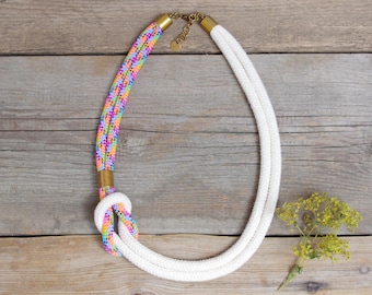Colorful Cotton Rope Statement Necklace - Textile Jewelry
