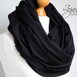 Oversized Infinity Scarf, BLACK infinity scarf, Chunky large snood, hooded circle Scarf, extra Large Jersey BLACK Infinity scarf, gift ideas image 2