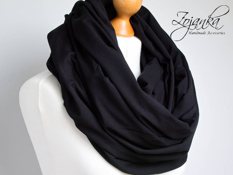 Oversized Infinity Scarf, BLACK infinity scarf, Chunky large snood, hooded circle Scarf, extra Large Jersey BLACK Infinity scarf, gift ideas image 2