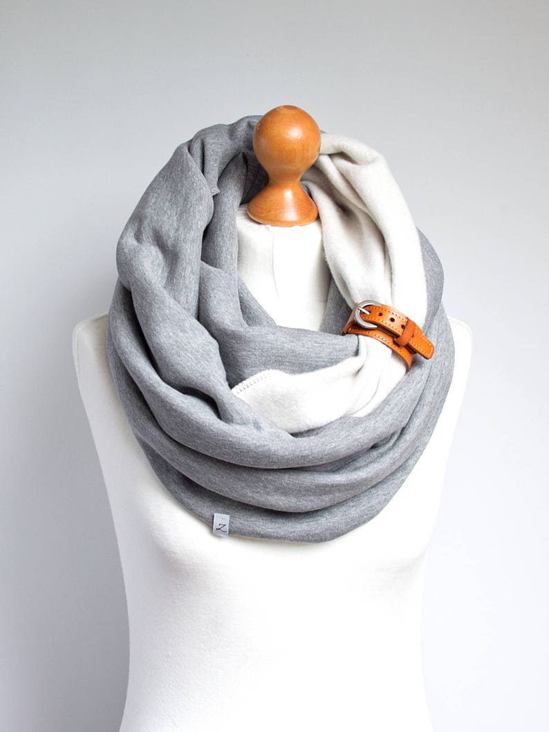 CHUNKY Infinity scarf with leather strap, hooded scarf for women, cozy SNOOD, simple winter scarf, gift ideas for friend, chunky wrap scarf image 5