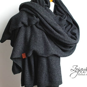 Large oversized WOOL SCARF wrap, dark gray anthracite wool scarf for women, merino lightweight wrap for women, lightweight cashmere scarf image 10