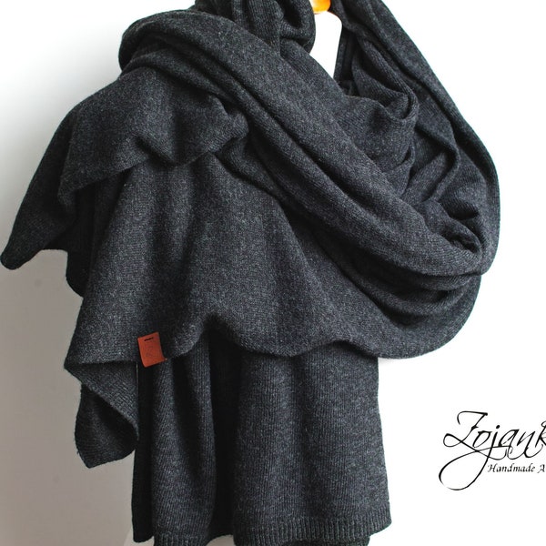 Large oversized wool scarf for women, anthracite gray winter scarf, wrap shawl, women scarves