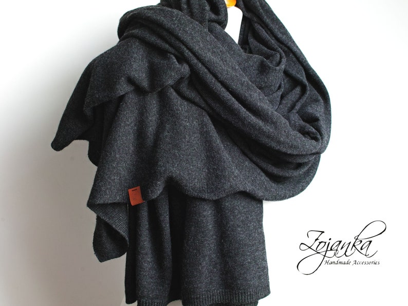 Large oversized WOOL SCARF wrap, dark gray anthracite wool scarf for women, merino lightweight wrap for women, lightweight cashmere scarf image 10